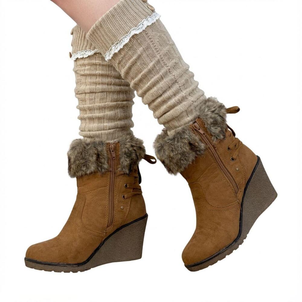 Vintage Faux Fur Wedge Boots Rockstar Girlfriend Y2K